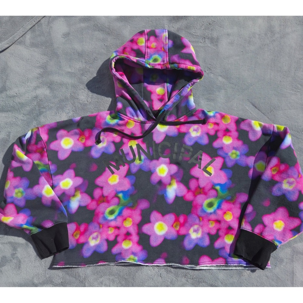 Municipal Cropped Hoodie Womens Med Virtual Flora Pullover Cotton Sport Utility